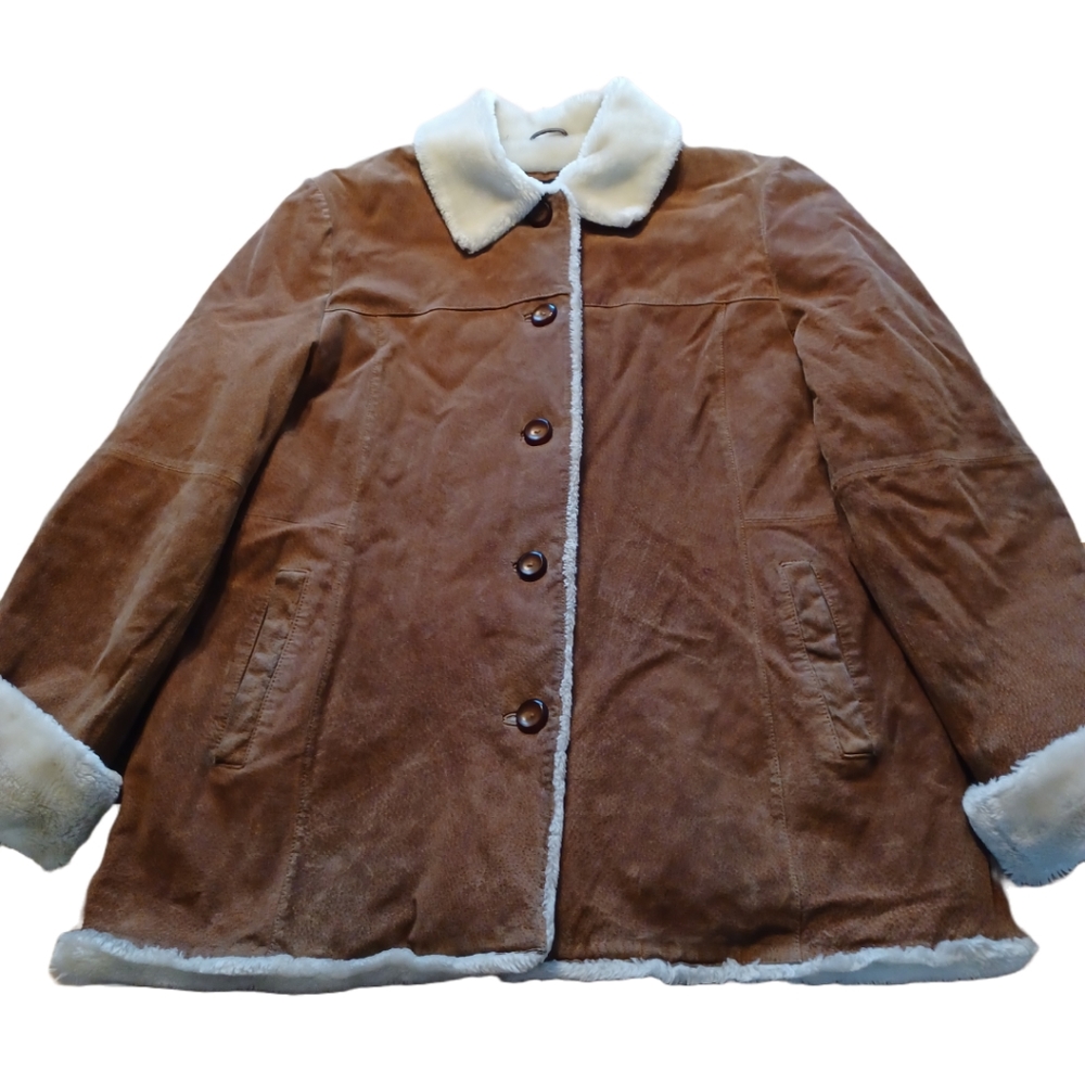 WOMAN'S BERNARDO SUEDE/ FAUX SHEARLING COAT SIZE XL - Picture 1 of 14